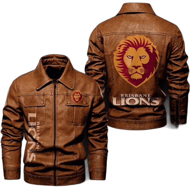 Brisbane Lions Leather Jacket, Unique Design with Eye-Catching Sticker Logos