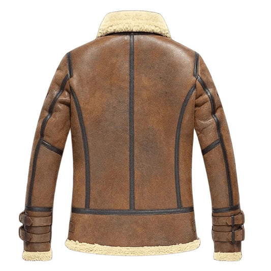 Mens Aviator B3 Bomber Jacket Shearling, Brown Leather, Vintage Flight Gear