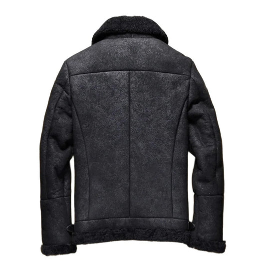 Cold Night Hunter Mens Shearling Coat in Sheepskin Leather with Worn-In Texture
