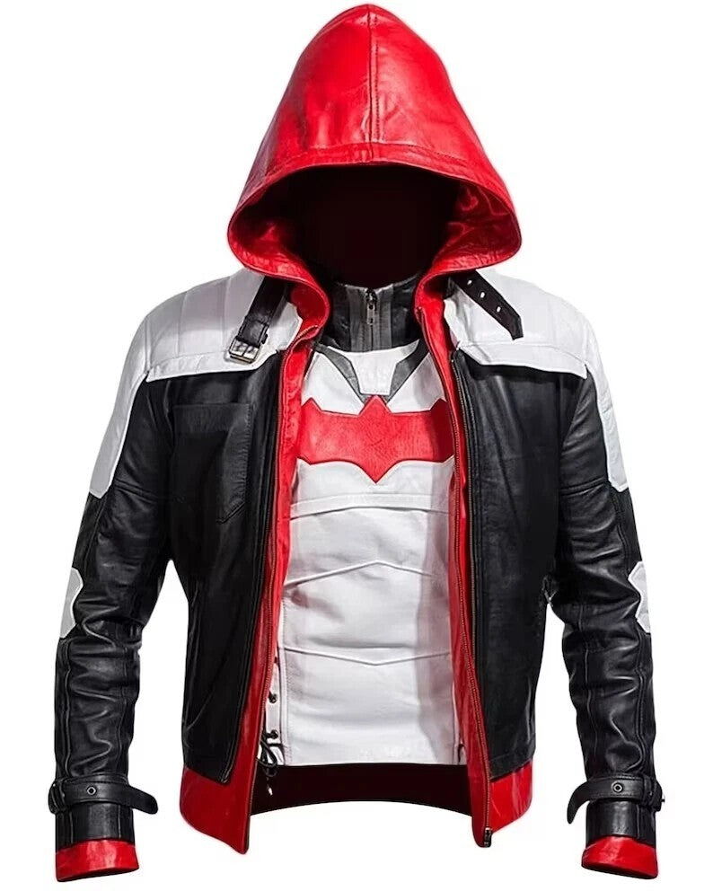 Batman Arkham Red Black and White Hood Knight Jason Todd Leather Jacket and Vest