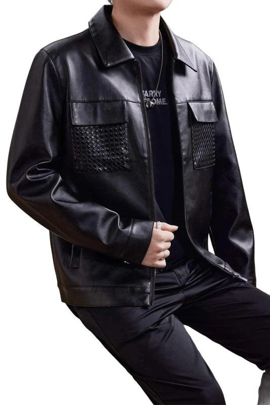 Men’s Elegant Leather Jacket High-End Fashion, Durable Woven Design