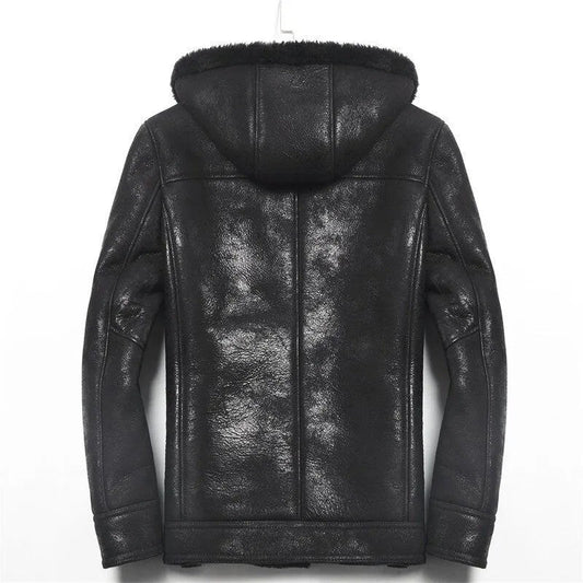 StormPeak Explorer Mens Hooded Shearling Leather Jacket Cold-Weather Icon