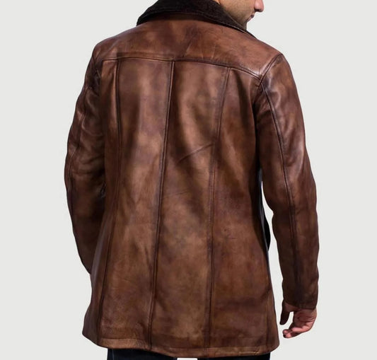 Mens Classic Vintage Brown Genuine Fur Coat Winter