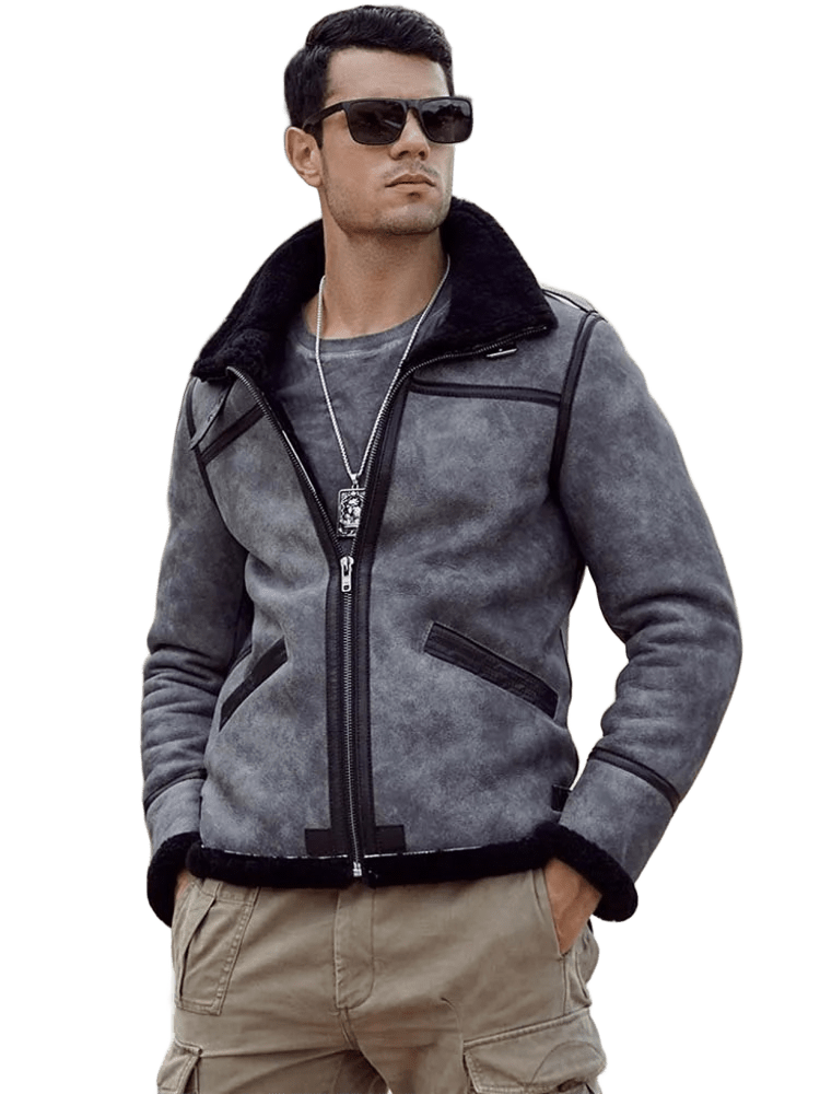 Frostline Authority Mens Leather Flight Jacket, Fur-Lined B1 Bomber