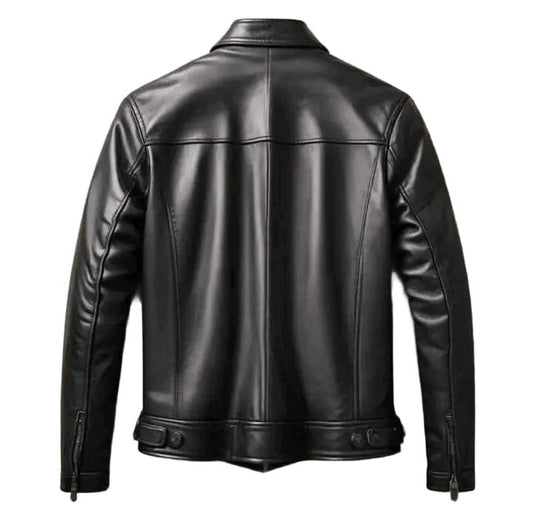 Black Brando Leather Jacket Mens Classic Biker Slim Fit Retro Style