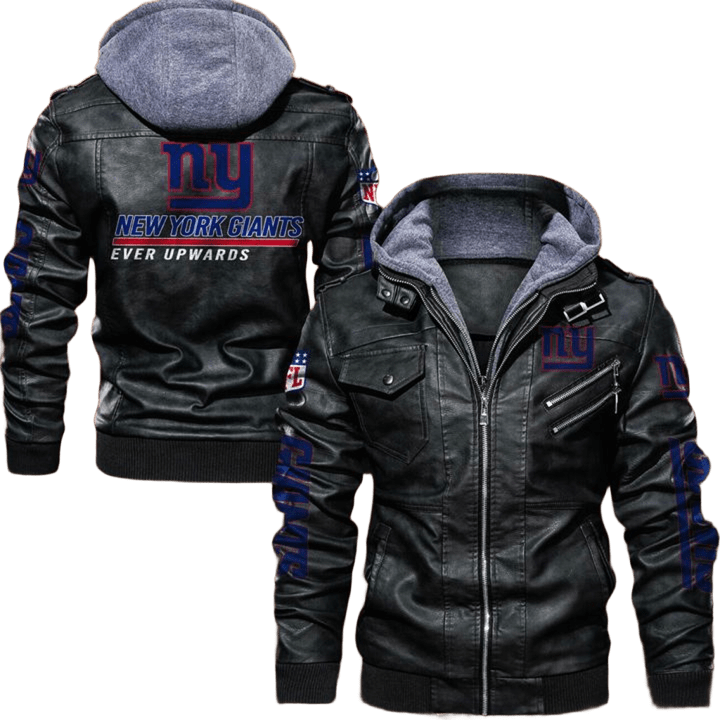 New York Giants NFL Leather Hooded Bomber Jacket, Stylish Sticker Patch Design