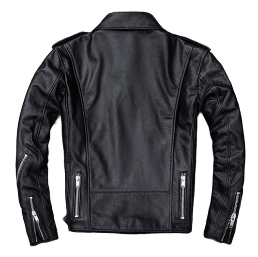 Mens Black Brando Negan Biker Lapel Collar Moto Rider Slim Fit Leather Jacket