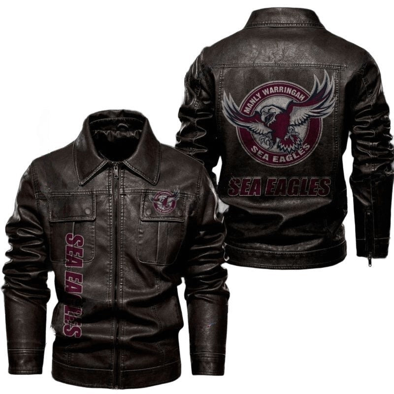 Manly Warringah Sea Eagles Fan Jacket, Sleek Leather Finish with Sticker Patches