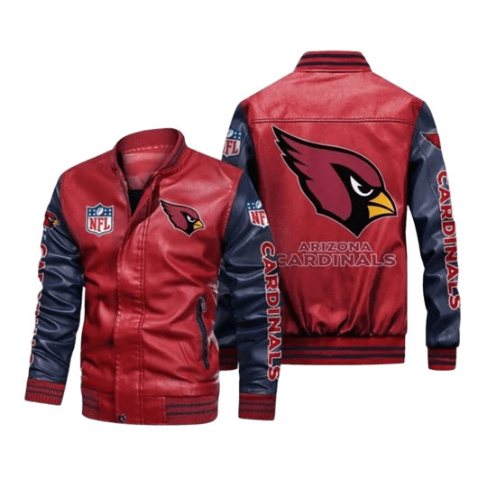 Arizona Cardinals NFL Leather Bomber Jacket, Mens Fan Style w/ Patches