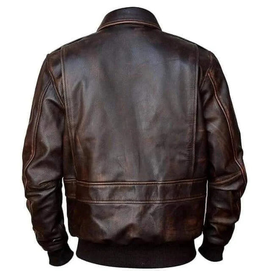 Mens A2 Distressed Brown Leather Jacket, Airforce Aviator Bomber Style
