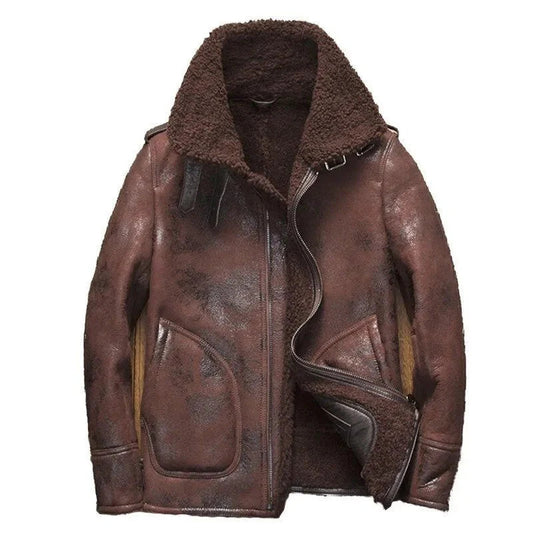 Mens B3 Bomber Distressed Leather Jacket, Shearling Power, Iconic Look