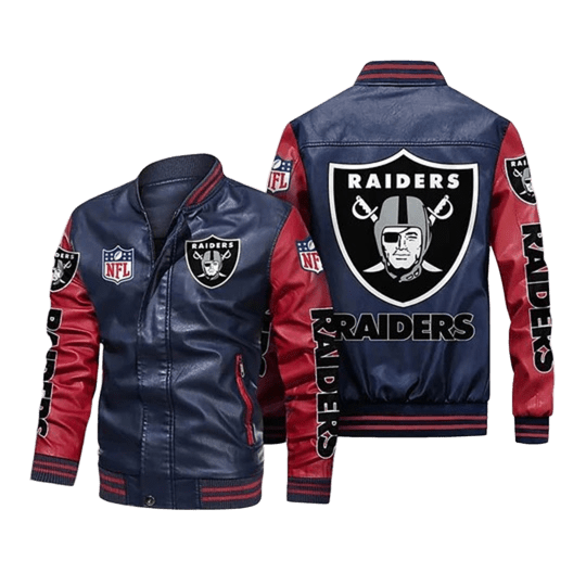 Las Vegas Raiders Varsity Leather Jacket, Bomber Fit with Iconic Sticker Patches