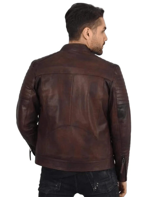 Legacy Burn Biker Jacket, Mens Brown Leather, Road-Worn Elegance