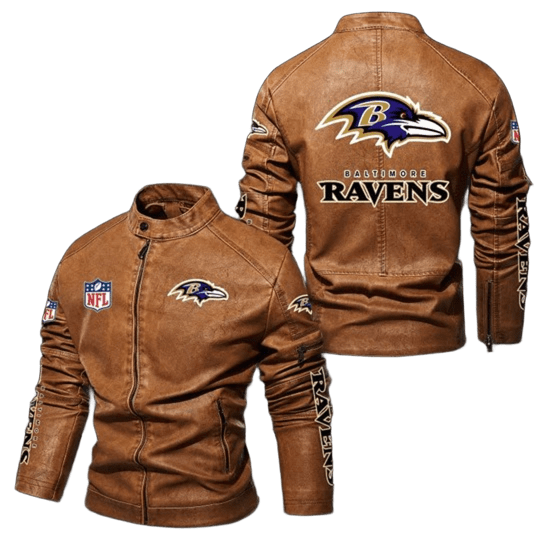 Baltimore Ravens NFL Motorcycle Leather Jacket, Biker Style with Sticker Patches