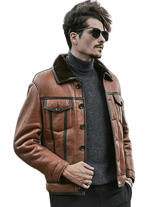 Airborne Classic Tan Shearling B3 Bomber Jacket with Vintage Leather Charm