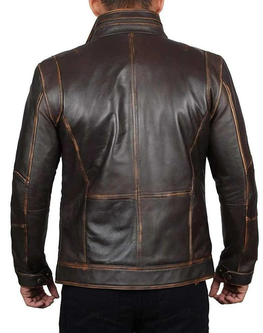 Ironwood Trail Mens Distressed Leather Jacket, Vintage 6-Pocket Style