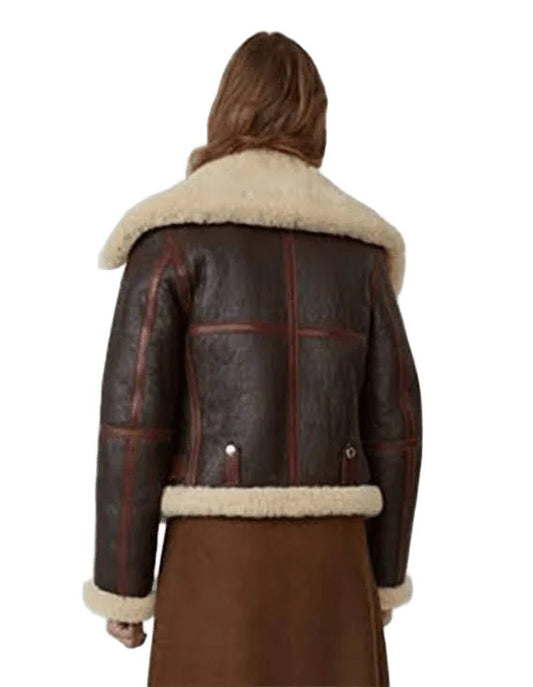 Fashion Vanguard Womens B3 Bomber Shearling-Lined Leather Statement Piece