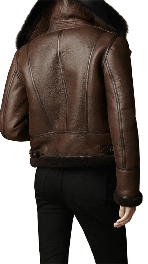 Arctic Siren Shearling Brown Womens Leather Jacket of Legacy and Light