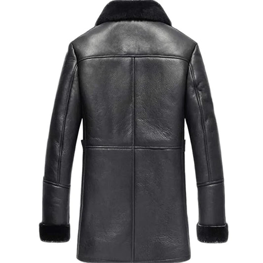 Moonlight Nomad Mens Shearling Black Coat Fur-Lined Leather for Cold Nights