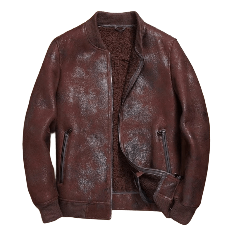 Cracked Legacy Varsity Shearling Jacket for Men Cold Weather Sheepskin Leather