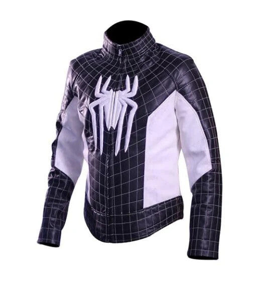 Mens Black and White Spider-Man Leather Jacket, Superhero Style, Bold, Iconic