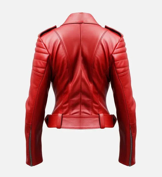 Scarlet Moto Queen Womens Quilted Shoulder Red Leather Biker Jacket