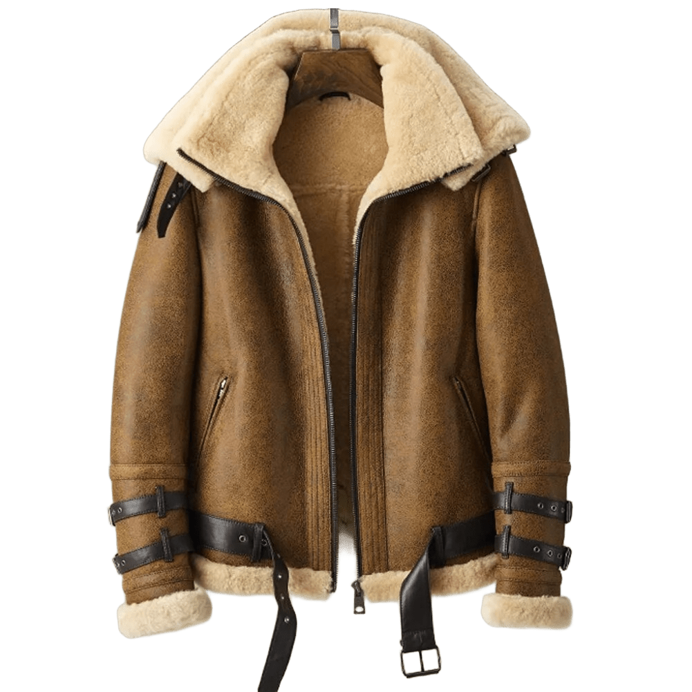 Iron Falcon B3 Mens Shearling Bomber Aviator Leather Jacket for Winter Warfare