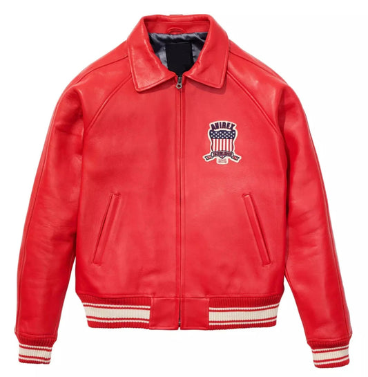 Mens Red Avirex Real Leather Bomber Jacket American Flight Leather Jacket