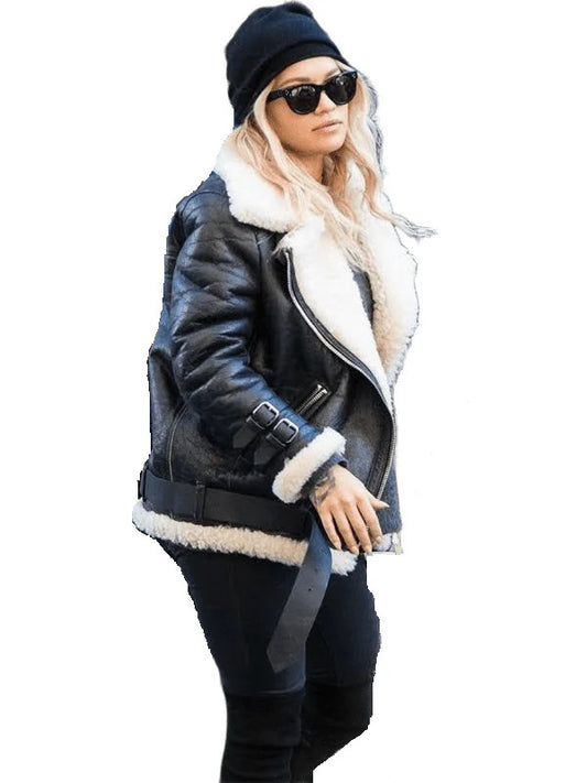 Rita Ora-Inspired B3 Bomber Womens Sheepskin Aviator Jacket Luxe and Bold