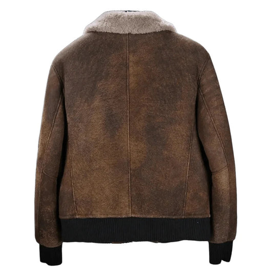 Frozen Flight Drop Bomber Brown Leather Jacket, Fur Collar, Vintage Arctic Cut