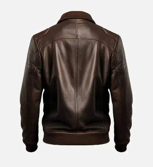 Men’s Coffee Brown Leather Biker Jacket Classic Moto Style Outerwear