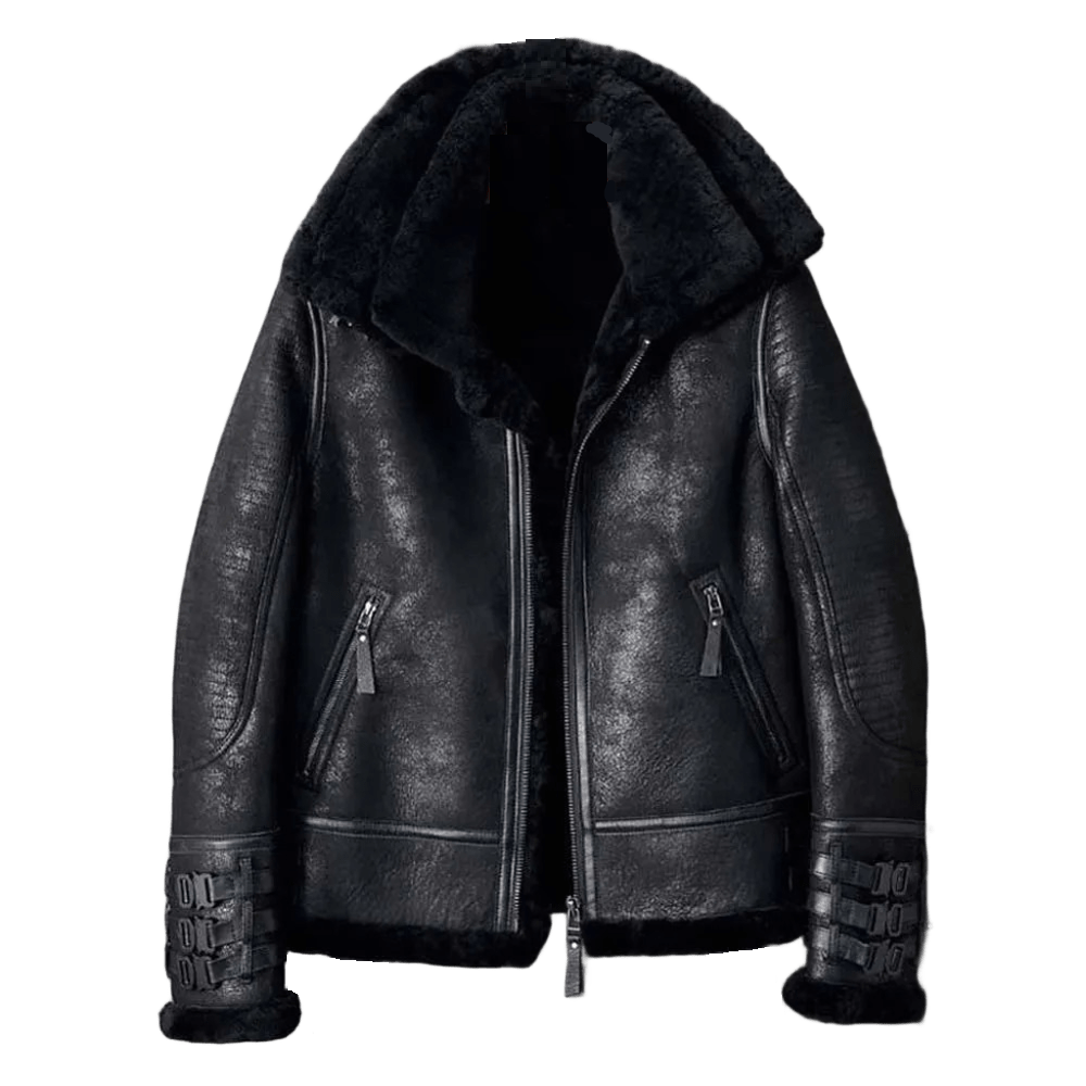 Inferno Hide Mens Shearling Bomber Jacket, Leather and Fur, Winter Armor