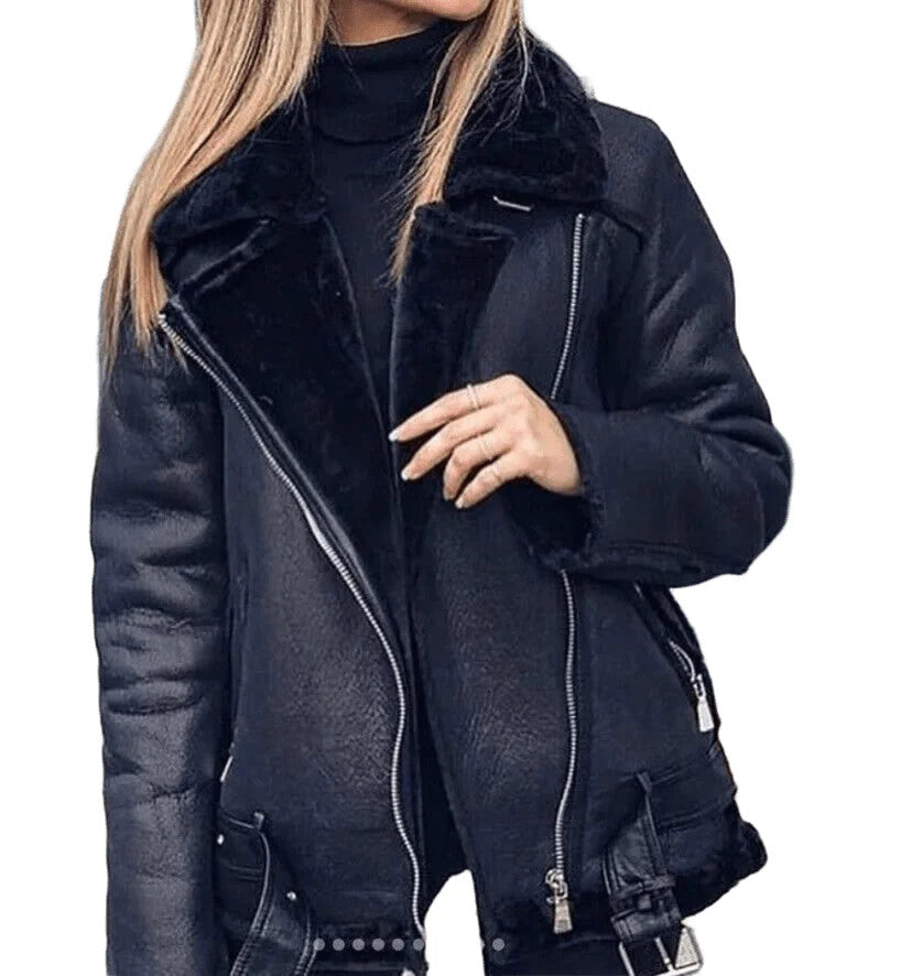 The Glacier Empress, Womens Shearling Leather Coat with Bold Warmth