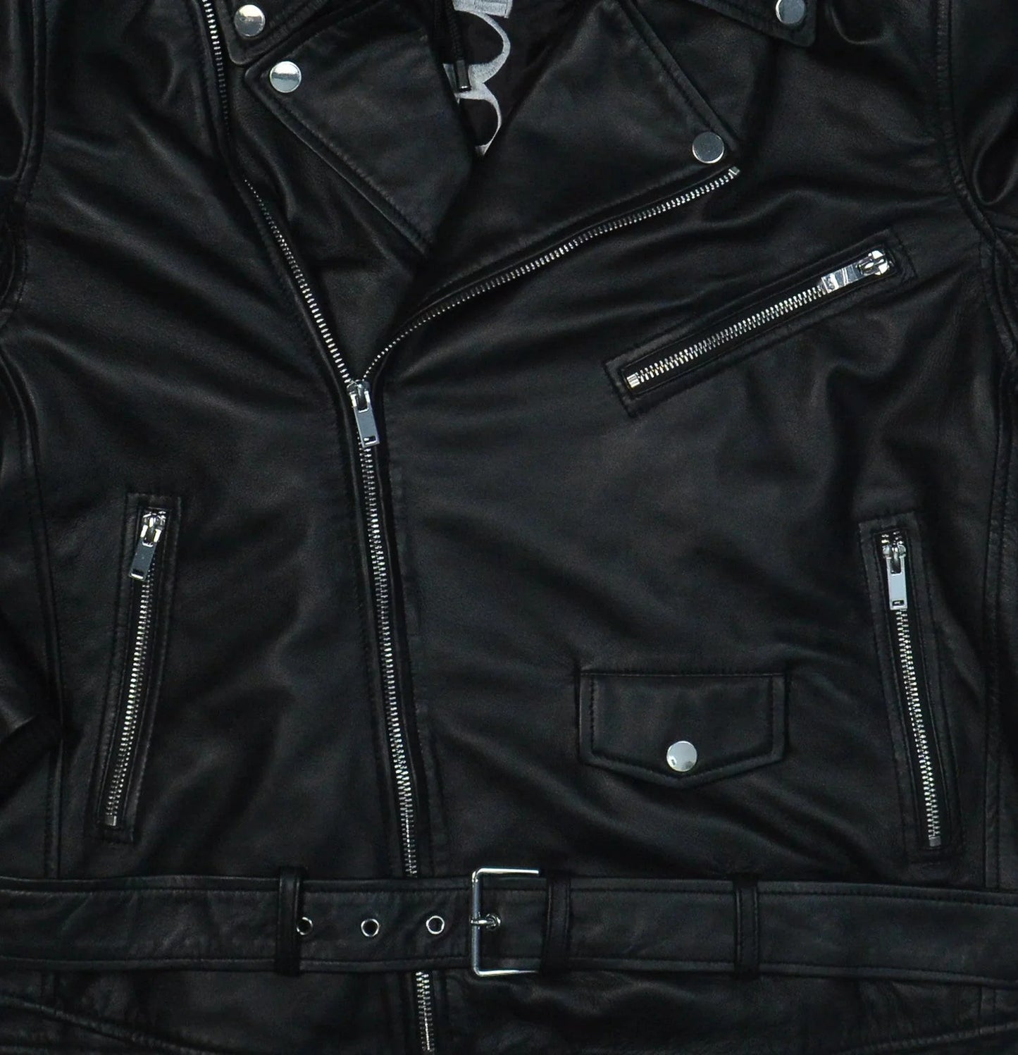 Women's Leather Motorcycle Jacket with Hoodie