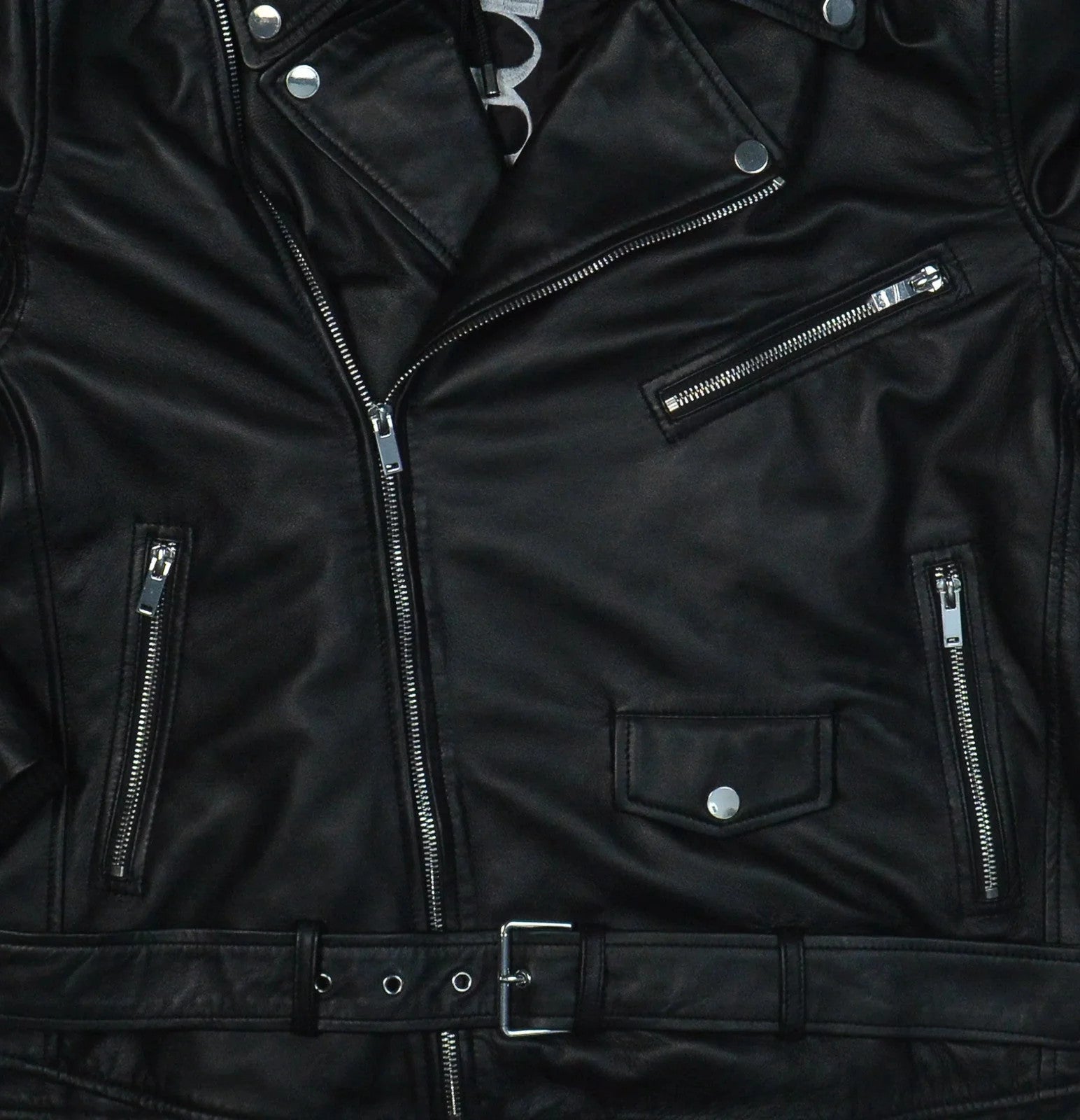 Women's Leather Motorcycle Jacket with Hoodie