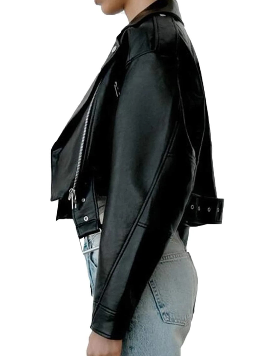 Chic Women’s Zipper Leather Jacket, Classic Lapel, Short Style