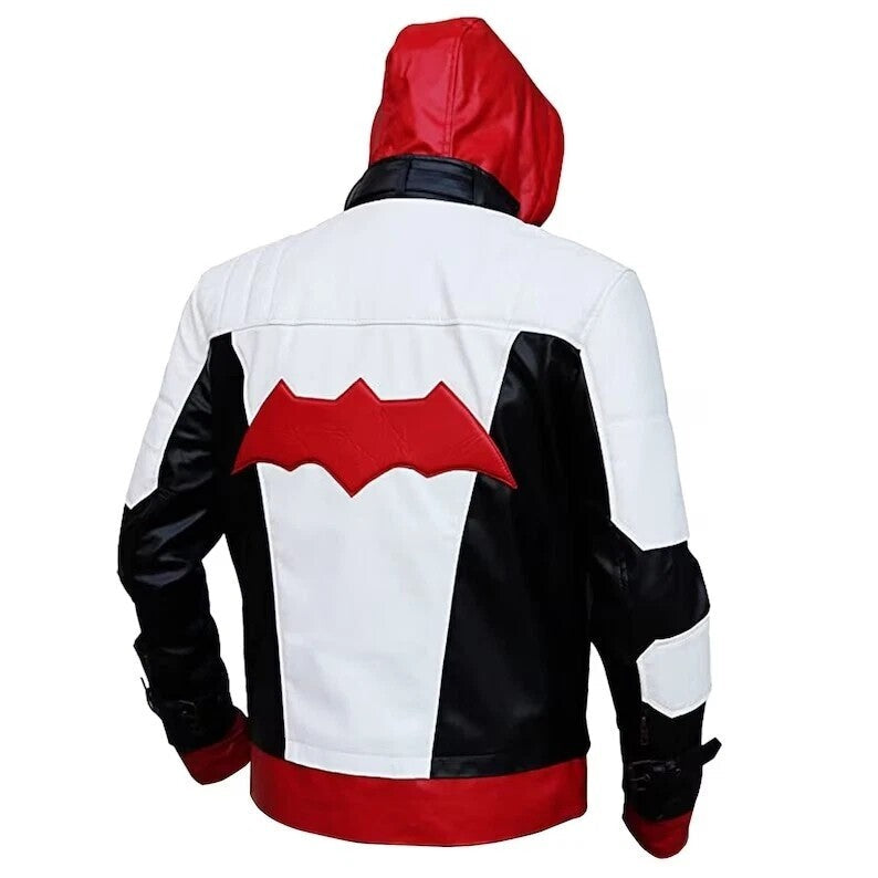 Batman Arkham Red Black and White Hood Knight Jason Todd Leather Jacket and Vest