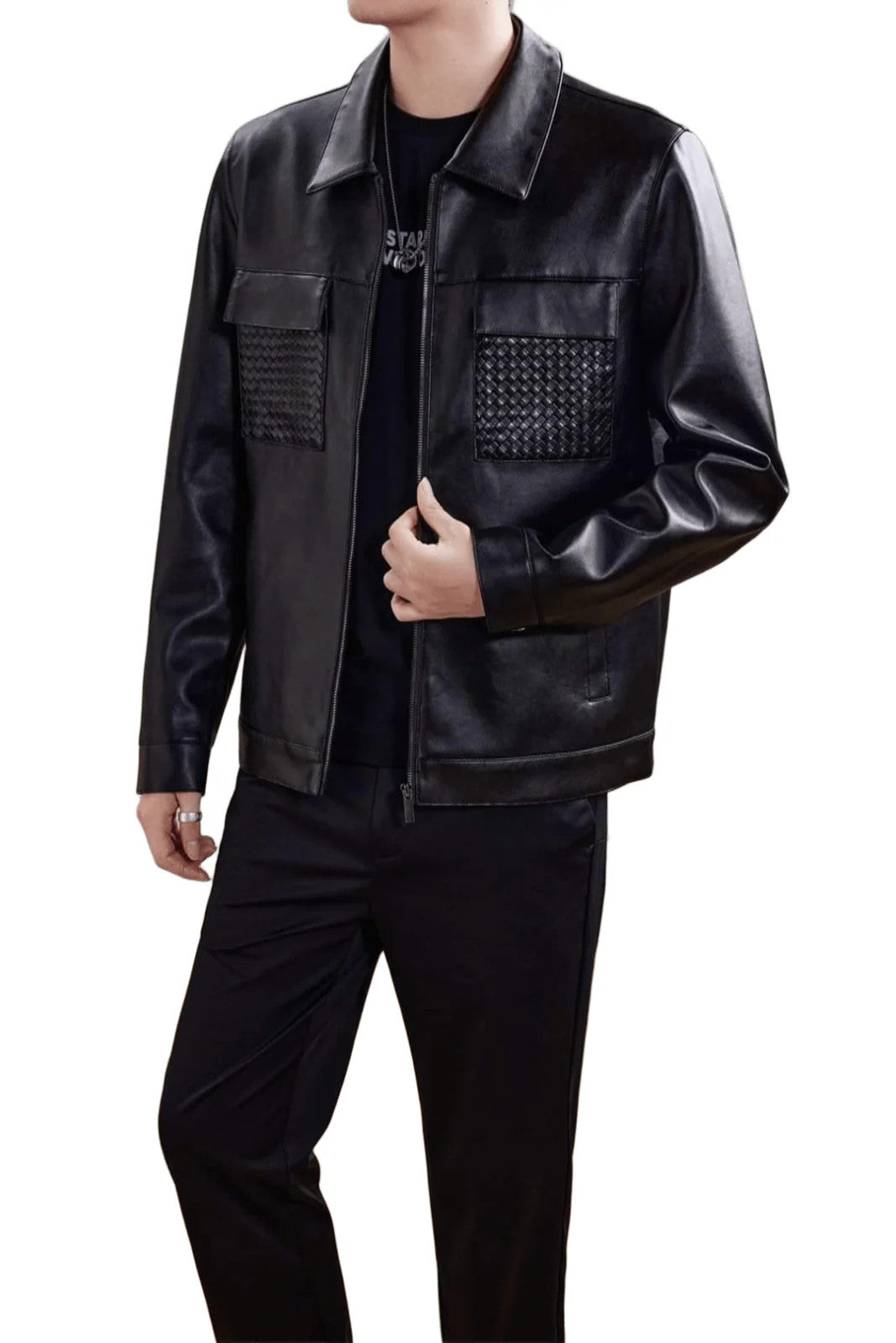 Men’s Elegant Leather Jacket High-End Fashion, Durable Woven Design