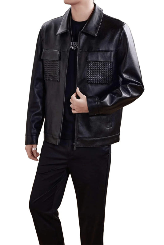 Men’s Elegant Leather Jacket High-End Fashion, Durable Woven Design