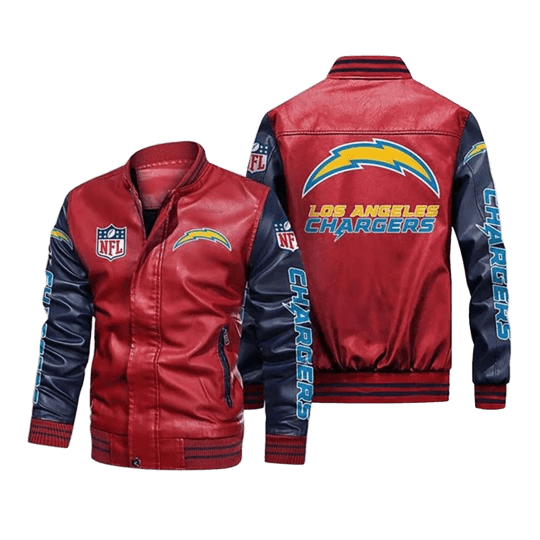 Los Angeles Chargers NFL Leather Jacket, Bomber Varsity Style, Sticker Patches