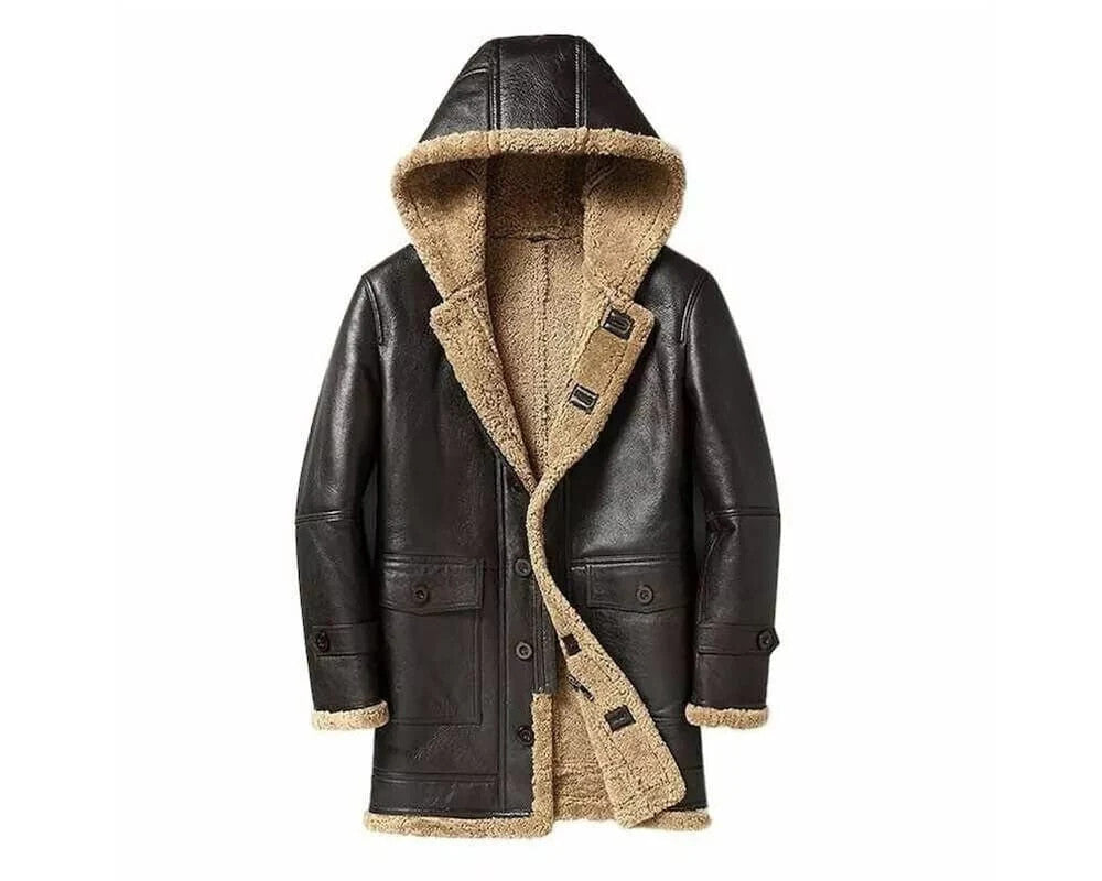 Mens Aviator Brown B4 Real Shearling Leather Flying Fur Coat