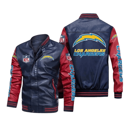 Los Angeles Chargers NFL Leather Jacket, Bomber Varsity Style, Sticker Patches