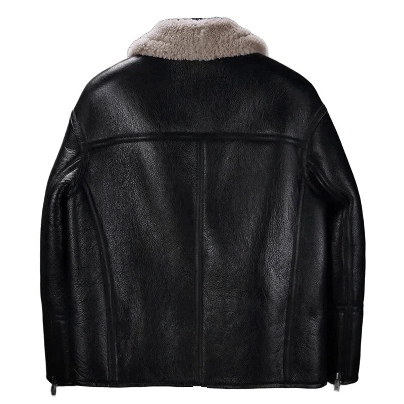 Biker’s Fury Black Leather Shearling Moto Jacket with Beast-Mode Warmth