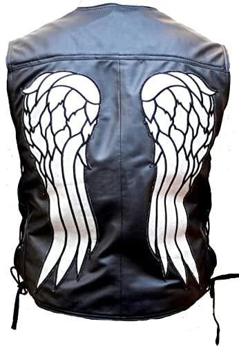 Mens Angel Wings Leather Vest, Daryl Dixon Style Biker Jacket The Walking Dead