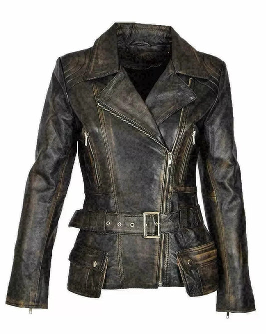 Handmade Womens Soft Real Leather Motorcycle Slim Fit Biker Jacket