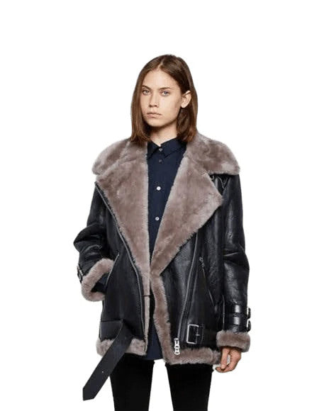 Fearless Flyer Real Leather Womens Shearling Aviator Bomber Coat