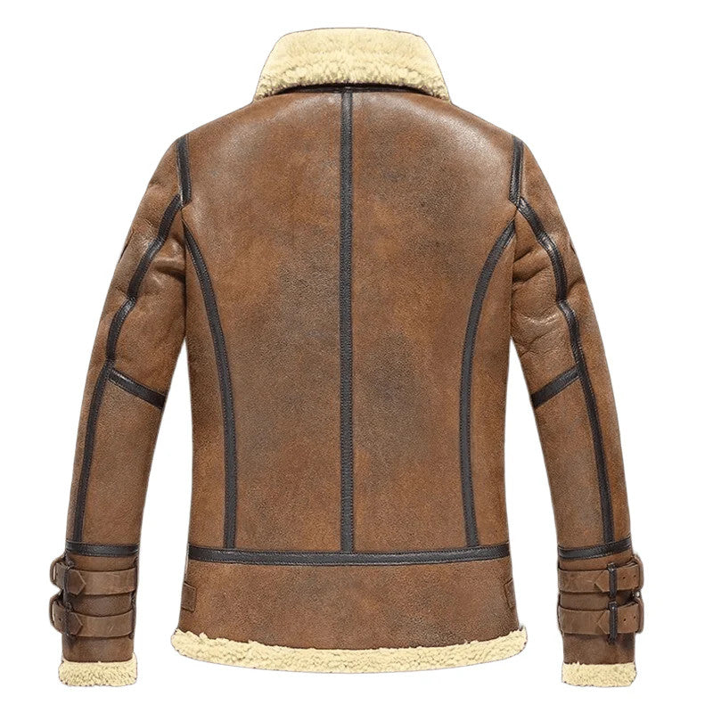 Mens Aviator B3 Bomber Jacket Shearling, Brown Leather, Vintage Flight Gear