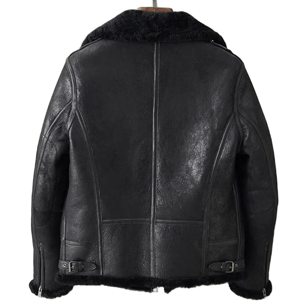 Blackout B3 Shearling Bomber Jacket for Men, Night-Ready Leather Flight Coat