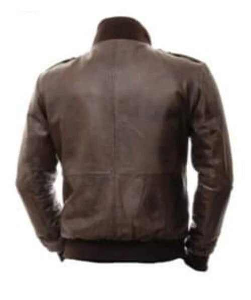 Men’s Brown Leather Jacket , Full Sleeves, Shoulder Patch Design