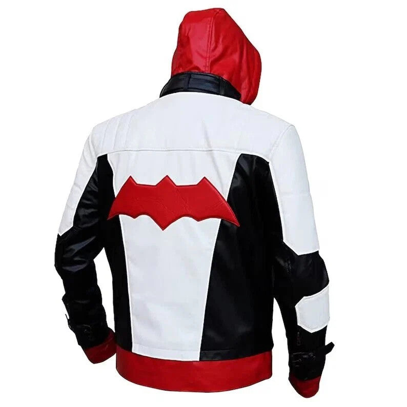 Batman Arkham Red Black and White Hood Knight Jason Todd Leather Jacket and Vest